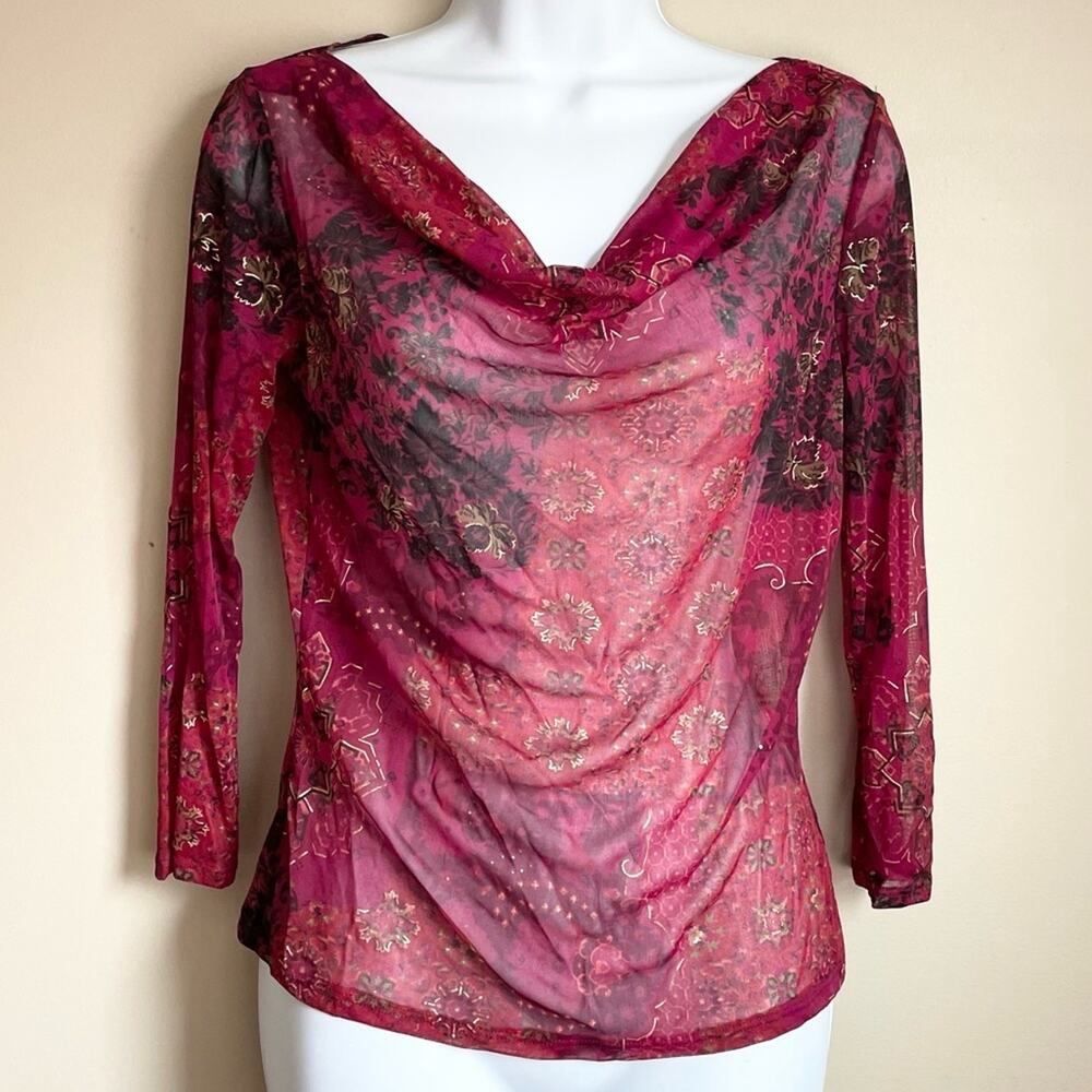 Rampage Drape 3/4 Sleeve Sheer Y2K Club Top Size L